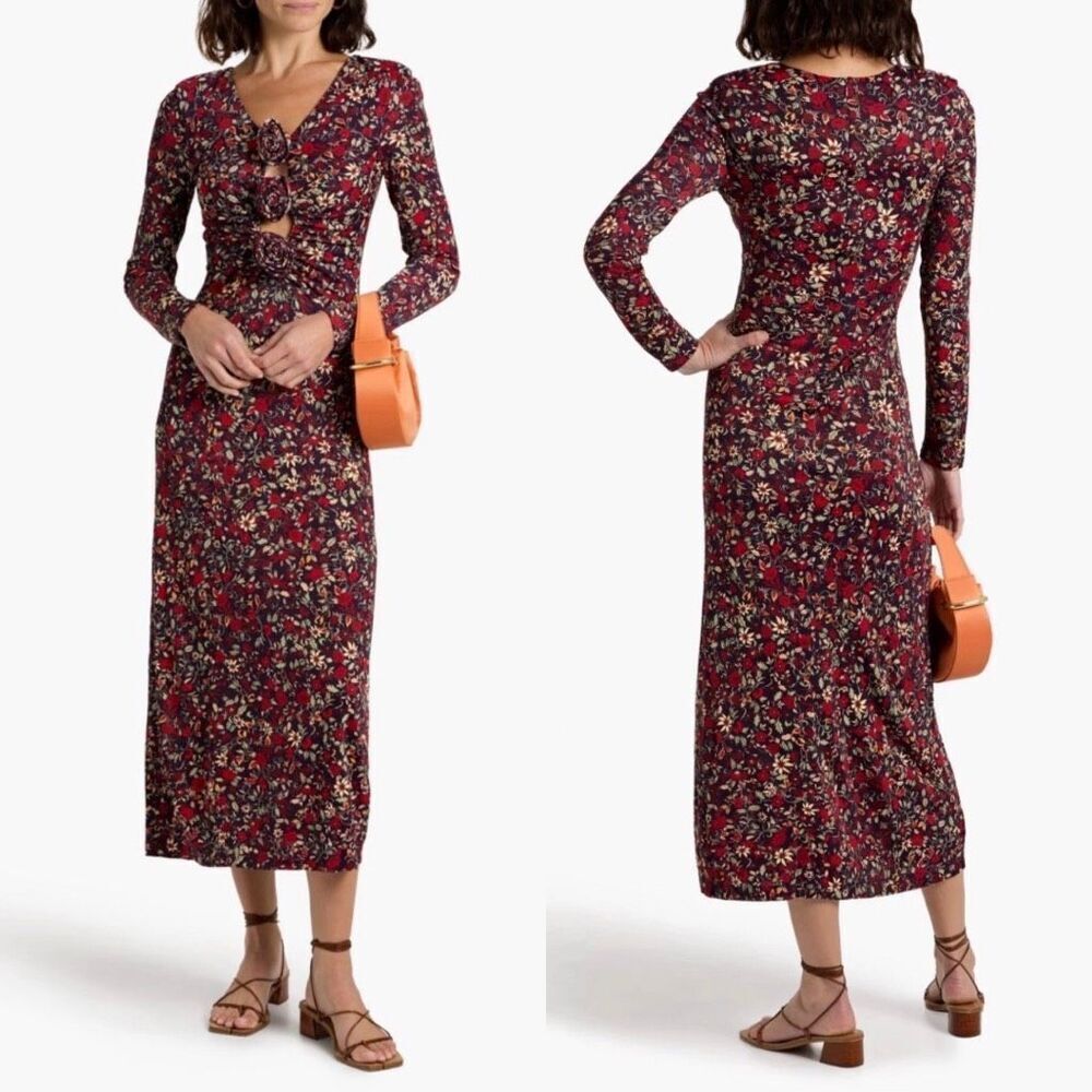NWT Farm Rio Chelsea Garden Floral Rosette Cutout Long Sleeve Maxi Dress Small